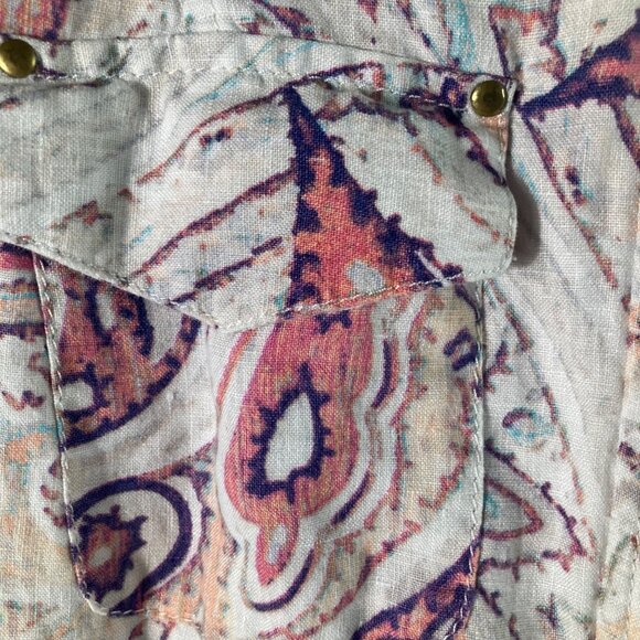 Womens Chicos Linen Zip Jacket Cream Orange Design M Pockets 3/4 Sleeve - Picture 6 of 11